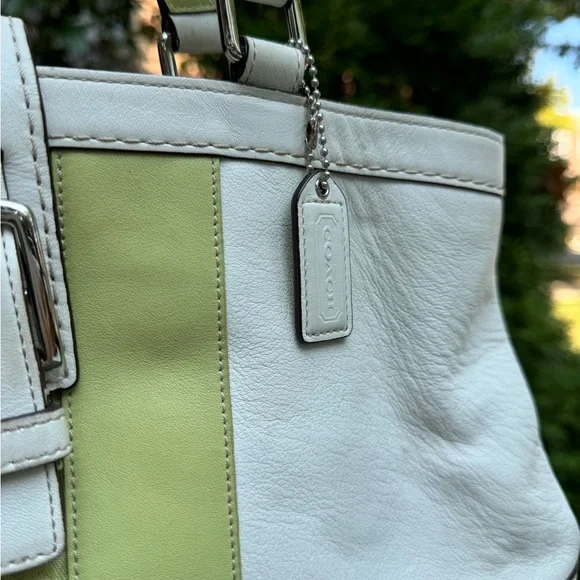 Coach Hampton White Leather Stripe Buckle Double Handle Satchel Shoulder Bag - Picture 5 of 9